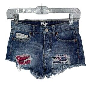 Tokyo Darling Cut Off Shorts Womens Blue Denim Distressed Destroyed Size 00